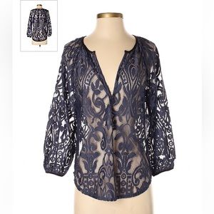 Weston Long Sleeve Lace Blouse purple V-neck